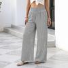 Women Wide Leg Pants Striped Pants, Summer Elastic Waist Casual Soft Lounge Trousers, Breathable Loose Fit Palazzo with Pockets