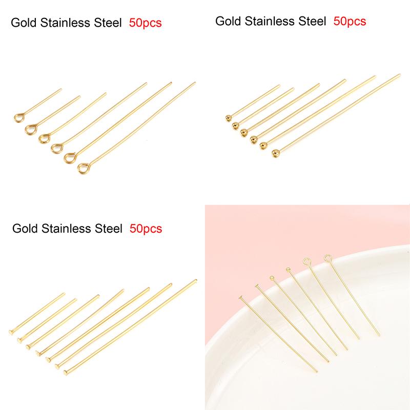 50-100pcs/Lot 15-70MM Stainless Steel Flat Ball Eye Head Pins Gold Silver Plated For DIY Jewelry Findings Making Accessories