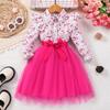 2-7 Years Girls' Floral Print Mesh Dress with Collar and Belt Girls Spring Autumn Winter Dress