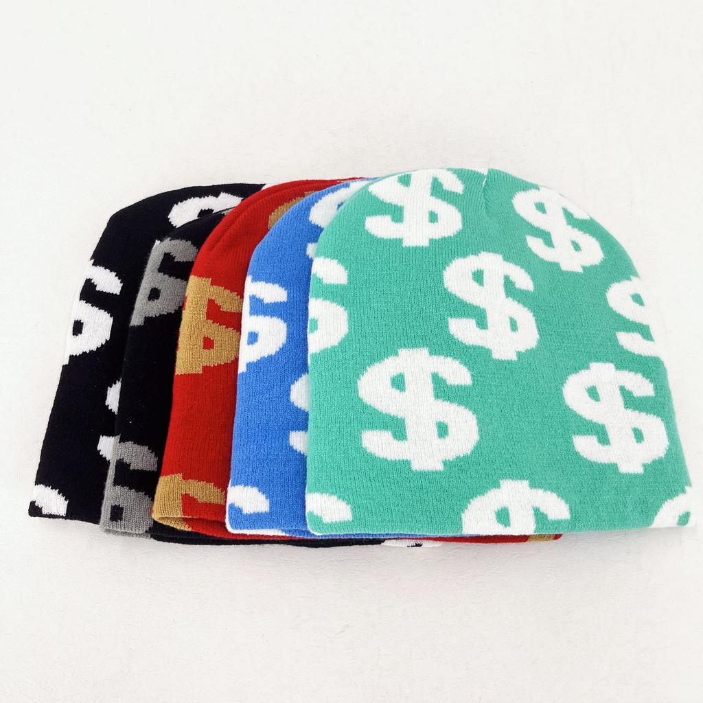 Men's And Women's Universal Y2K Autumn Winter Hat hip hop Web Riding Outdoor Sports Fashion Hat Dollar Printed Knitted Beanie