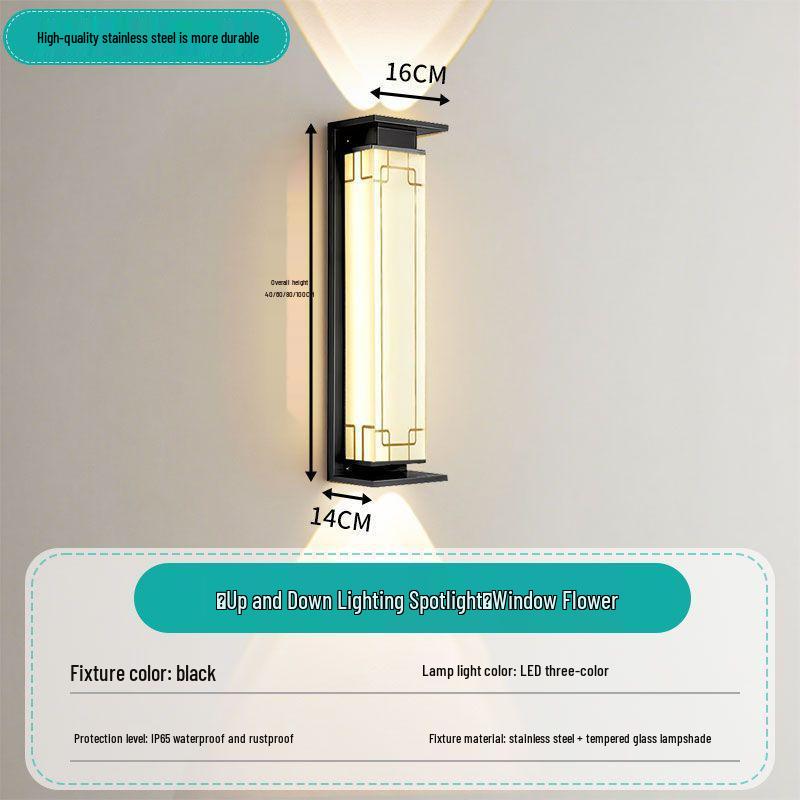 

Dual Lighting Solar Waterproof Outdoor Wall Light for Garden, Villa, Hotel, Balcony, or Gate.