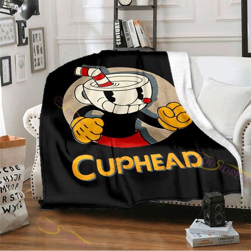 Playroom Cuphead and Mugman Pattern Flannel Blanket Cozy Bed Blanket Lightweight Soft Throw Blanket Sofa Quilt for All Seasons