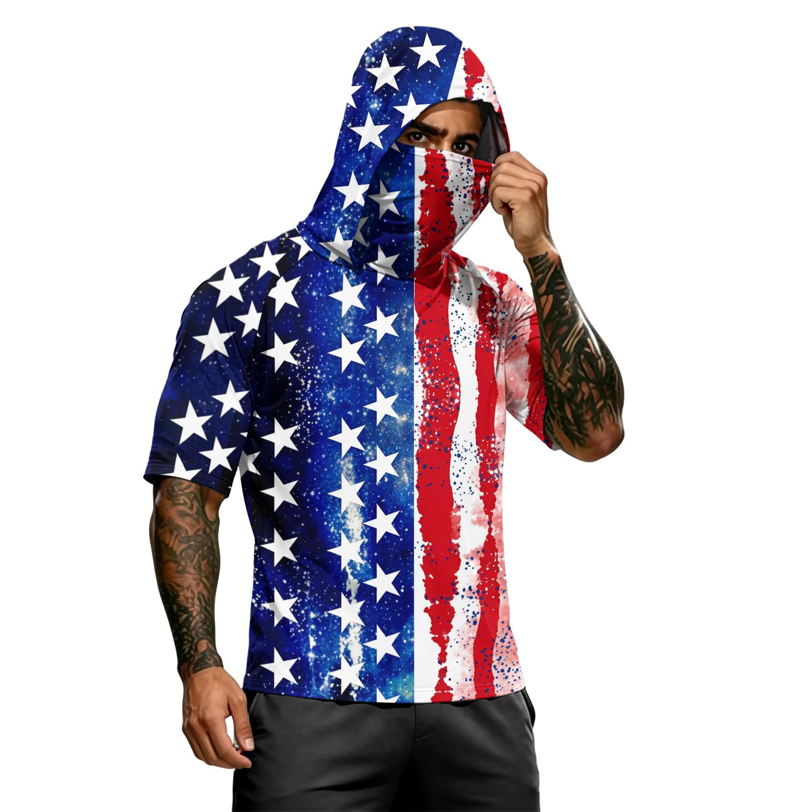 

Men s summer camouflage gradient drying short-sleeved T-shirt, sun clothing, fishing, fitness, sports, hooded short-sleeved shirt XXL винний