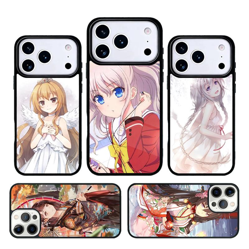 Süßes Kawaii Japanisches Mädchen Manga Handyhülle Cover für IPhone 11 12 13 14 15 16e 17 Pro Max Hülle für IPhone 17 Air