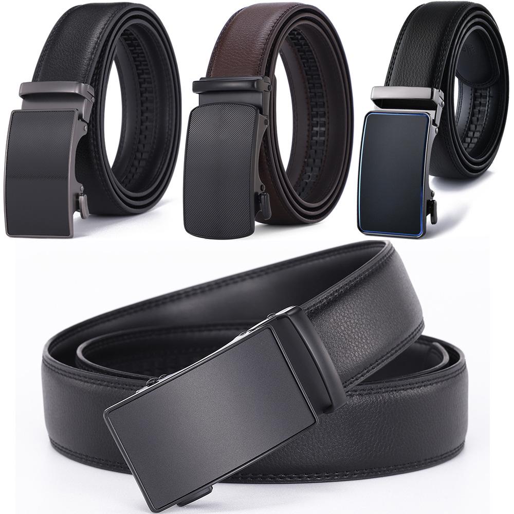 Men's Genuine Leather Automatic Buckle Belt - Cowhide Casual Waist Belt for Pants