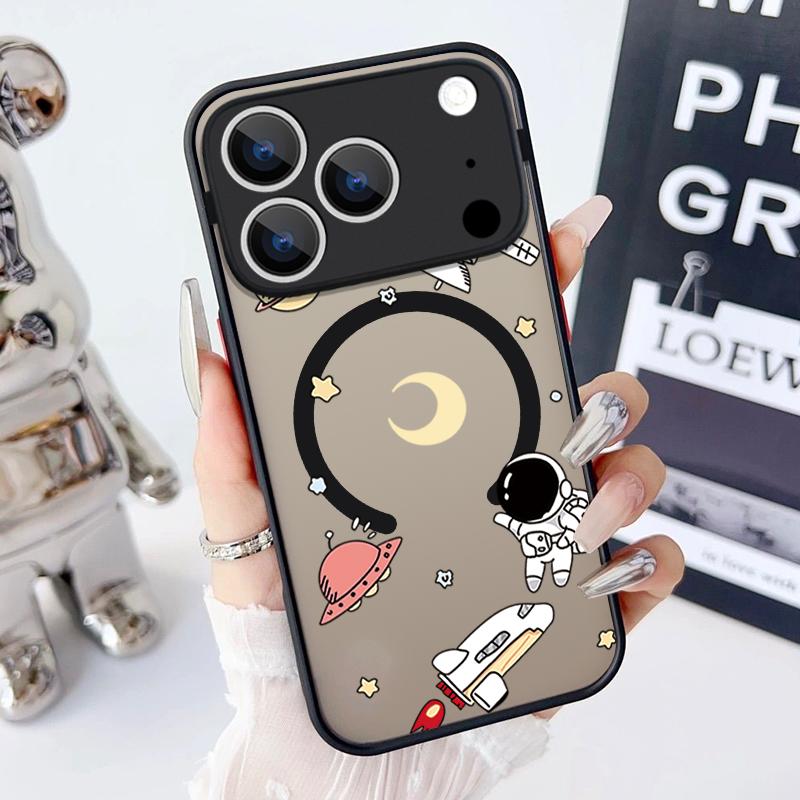 Magnetic Cute Astronaut Pattern Phone Case For iPhone 17 15 16 Pro Max 14 13 Pro 17 For Magsafe Wireless Charge Soft Edge Cover