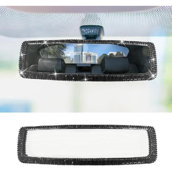 Bling Car Rear View Mirror, Clip-On Rhinestone Car Rearview Mirror With Crystal Diamonds, HD Glass Auto Interior Rear View Mirror, Car Decoration