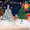 Christmas Tree Skirt 14.96 Inch White Faux Fur Plush Beaded Embroidered Merry Christmas New Year Home Holiday Decoration