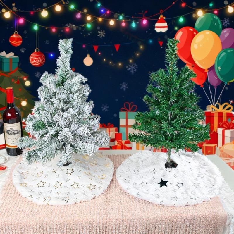 Christmas Tree Skirt 14.96 Inch White Faux Fur Plush Beaded Embroidered Merry Christmas New Year Home Holiday Decoration