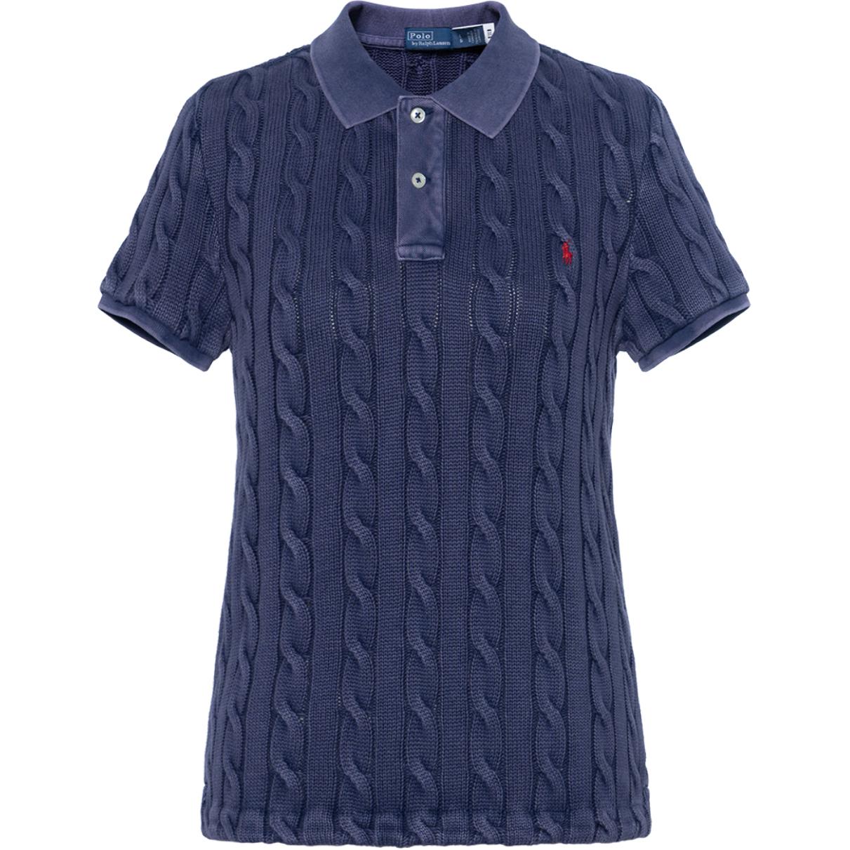 

Polo Ralph Lauren Осень/Зима 22 Приталенная однотонная футболка-поло с коротким рукавом из фактурной вязки для женщин Топы Синий WMPOKNINCU20630-410 S
