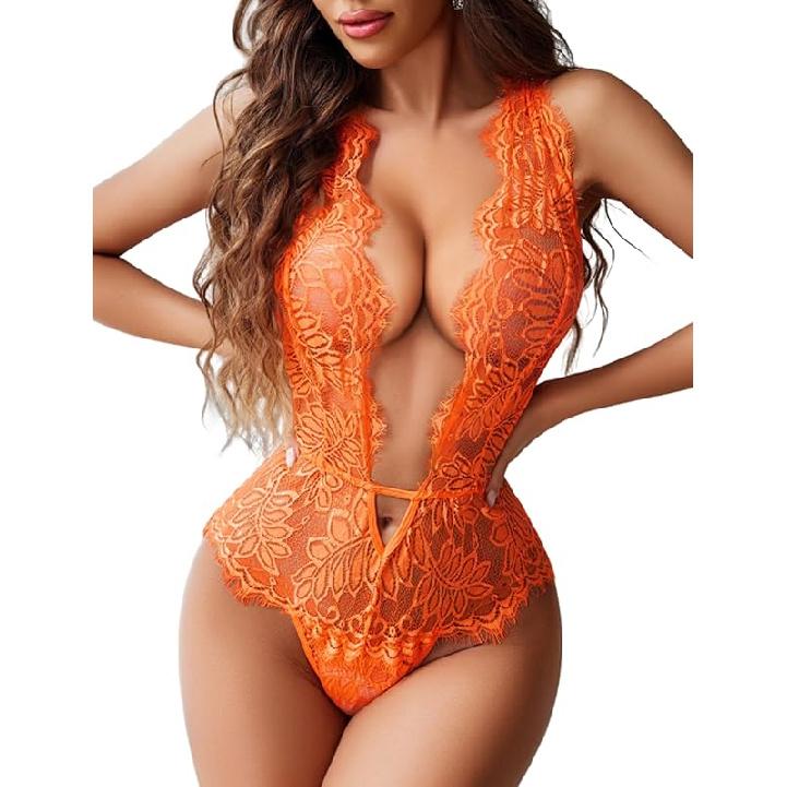 Avidlove Women One Piece Lingerie Lace Bodysuit Deep V Teddy Mini Babydoll