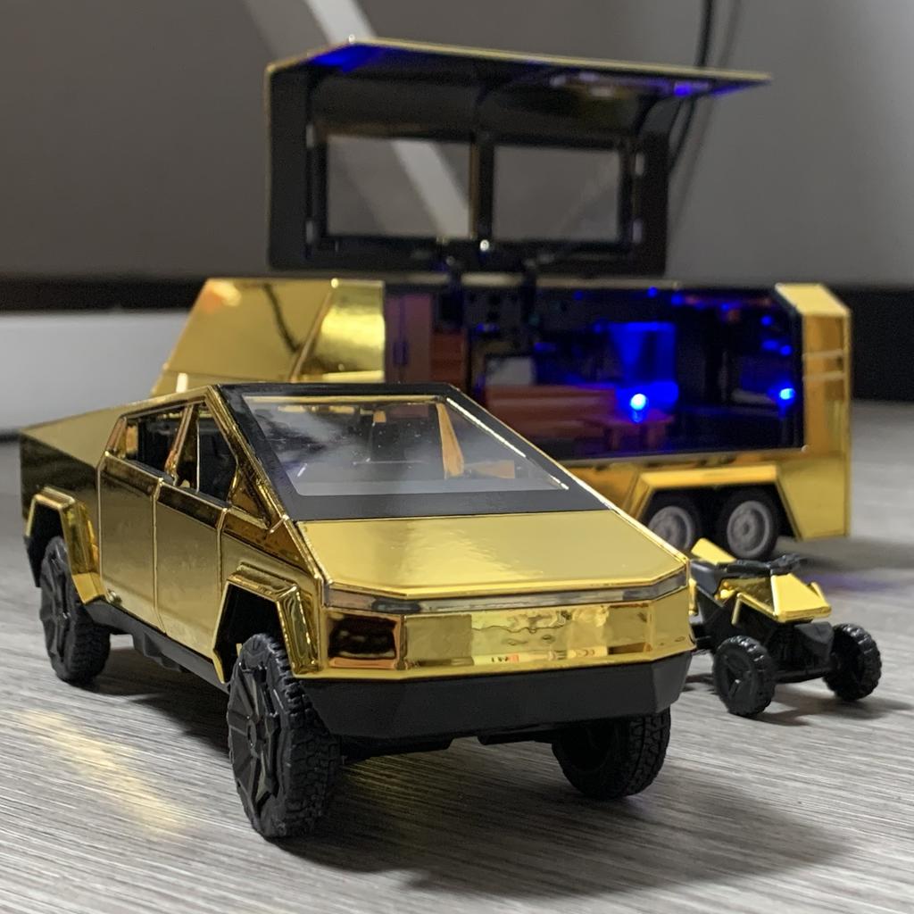 1/32 Goldener Tesla Cybertruck Geländewagen Pickup LKW Legierung Metall Druckguss Modellauto Perfektes Weihnachtsgeschenk Junge & Geeignet für Sammlerstücke