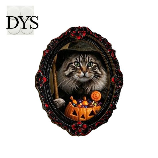 Wooden Animal Frame Ornament Halloween Pet Photo Decoration, with Adhesive Dot, Witch Hat Cat Dog Holiday Decoration Decor, Retro for Home Office