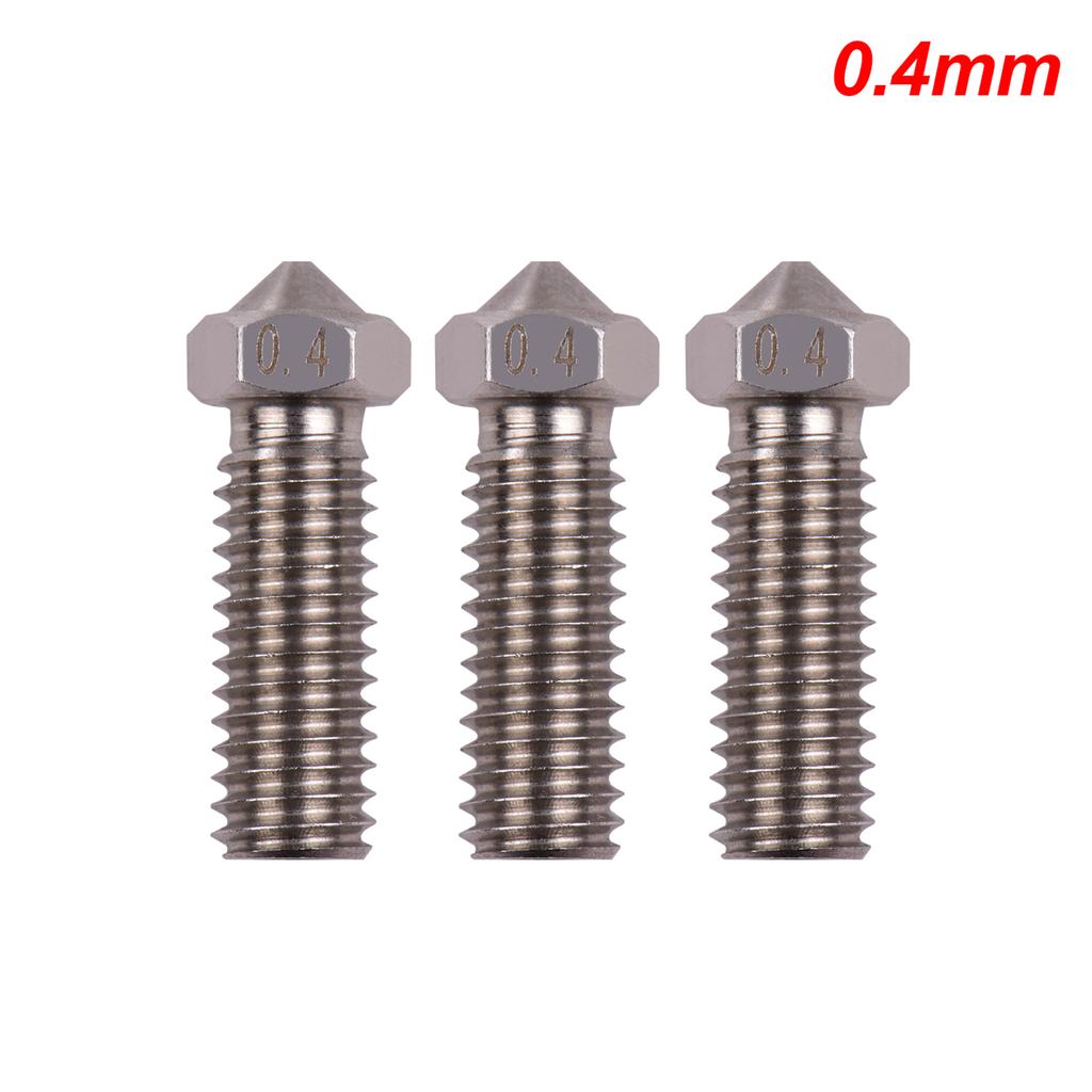3pcs 3D Printer Extruder Stainless Steel Volcano Nozzle M6 Thread Printer Head 0.4mm Output for