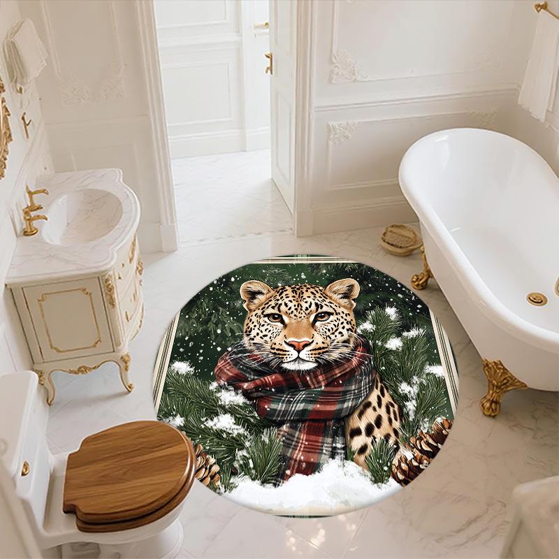 Forest Leopard,Round Area Rug,Carpet Rug for Living Room Bedroom Sofa Playroom Decor,Non-slip Floor Mat