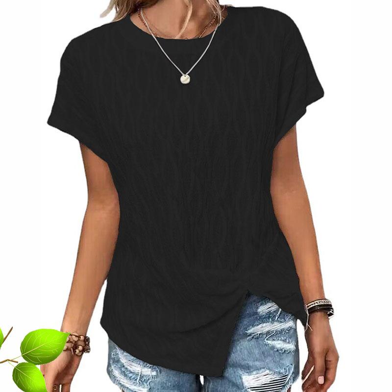 Dámská letní halenka s krátkým rukávem O Neck Jednobarevné pulovrové tričko