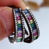 Charm Female Rainbow Zircon Stone Hoop Earrings Fashion Rose Gold Color Wedding Jewelry For Women