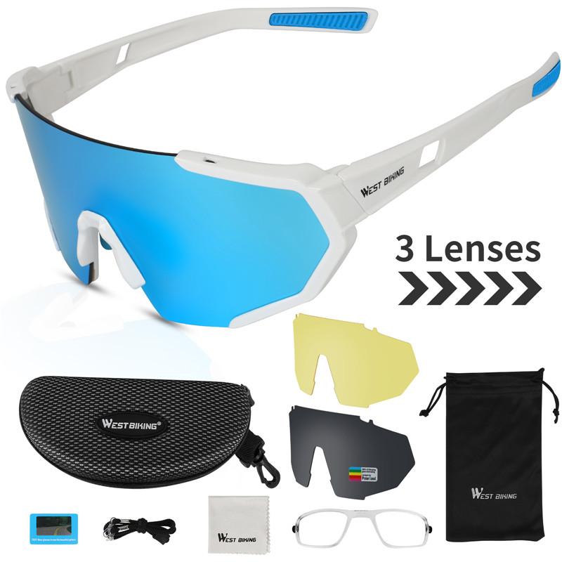 

WEST BIKING UV400 Protection with HD Lens Outdoor Sport Cycling Glasses Polarized Sunglasses White Blue