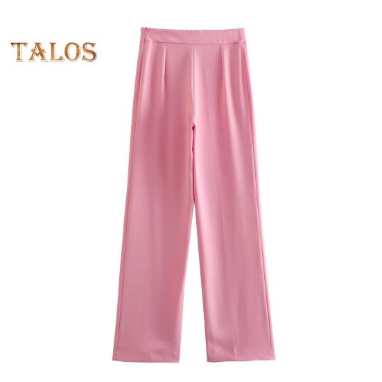 2Pcs/Set Women Office Outfit Lapel Long Sleeve Single Button Suit Coat High Waist Long Pants Set Business Workwear