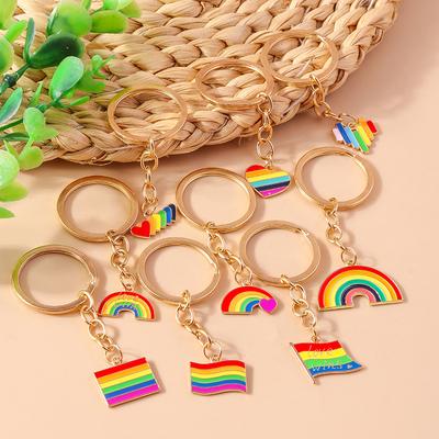 Cute Enamel Rainbow Flag Keychain Love Heart Key Ring Pendants for Women Girls Handbag Decor DIY Key Chains GiftS
