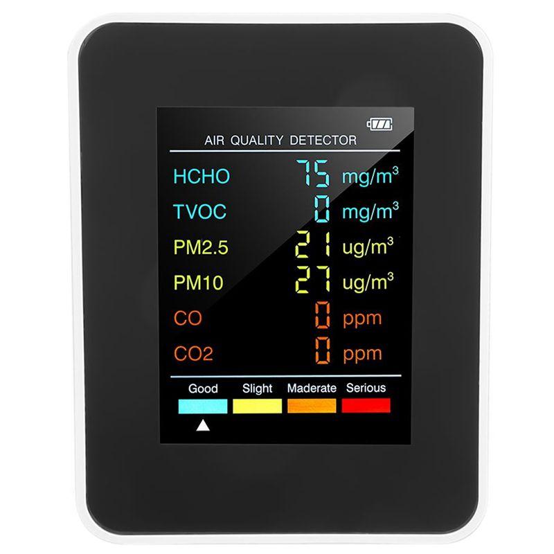 A84X-2X 6 In 1 PM2.5 PM10 HCHO TVOC CO CO2 Air Quality Detector CO CO2 Formaldehyde Monitor Office Air Quality Tester,White