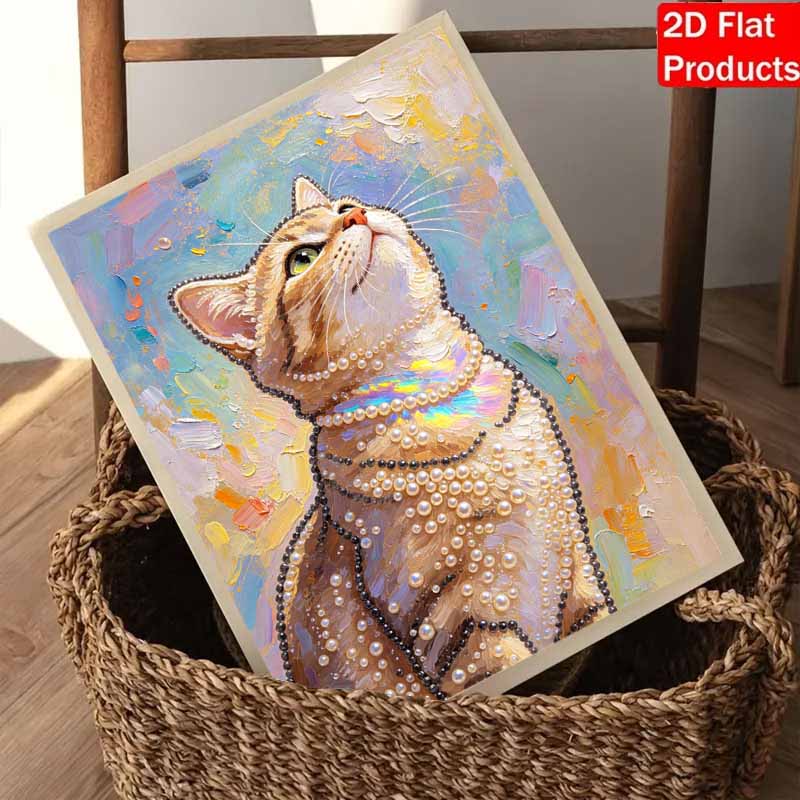 5D Pearl Kit Elegant Cat Design DIY Enamel Ornaments for Home Wall Decoration Stress Relief Handmade Gift Frameless