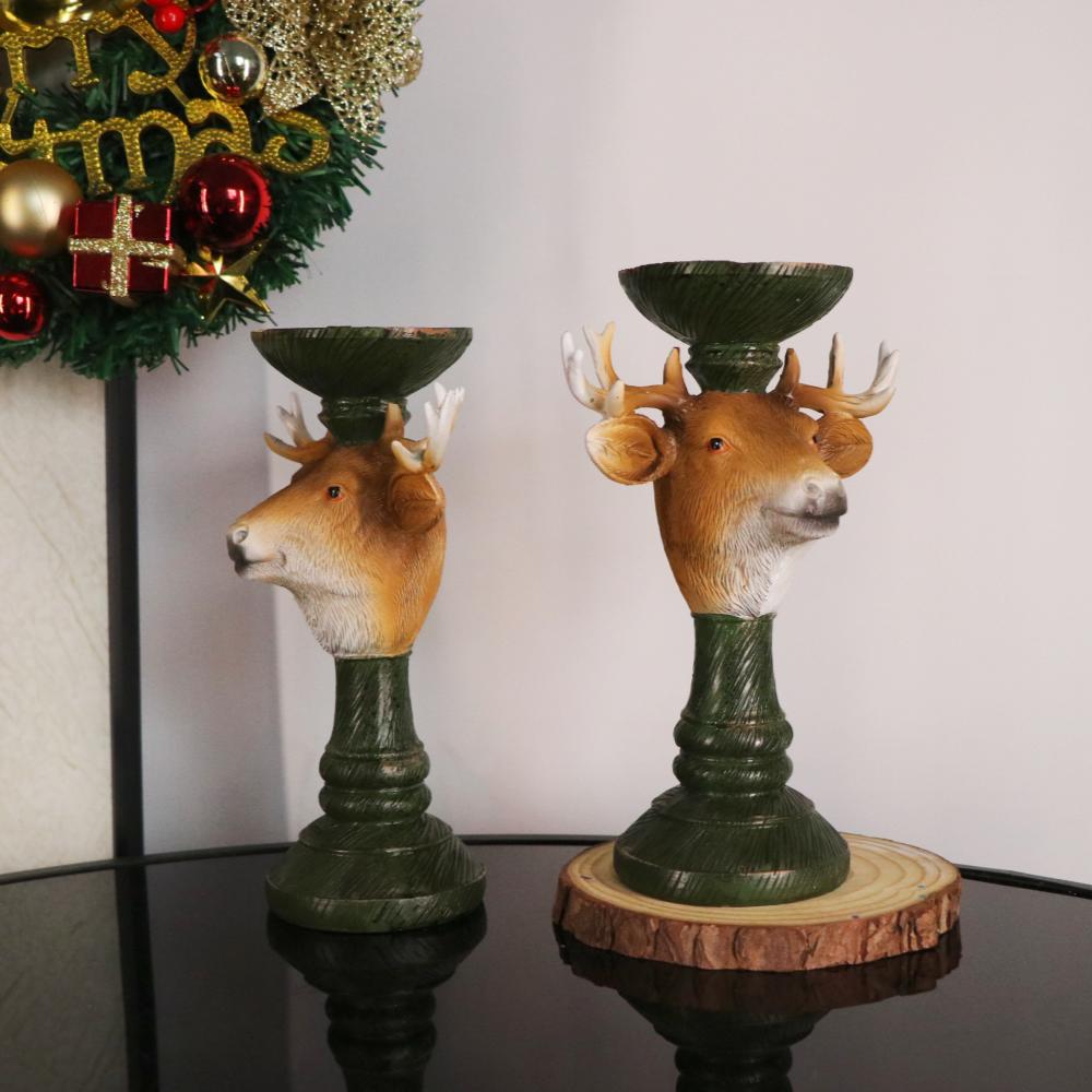 Vintage Christmas Reindeer Candlesticks Decoration Resin Deer Head Figurine Home Living Room Desktop Decoration Animal Statue