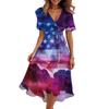 Women's Casual V-Neck Short-Sleeve Independence Day Print Dress
