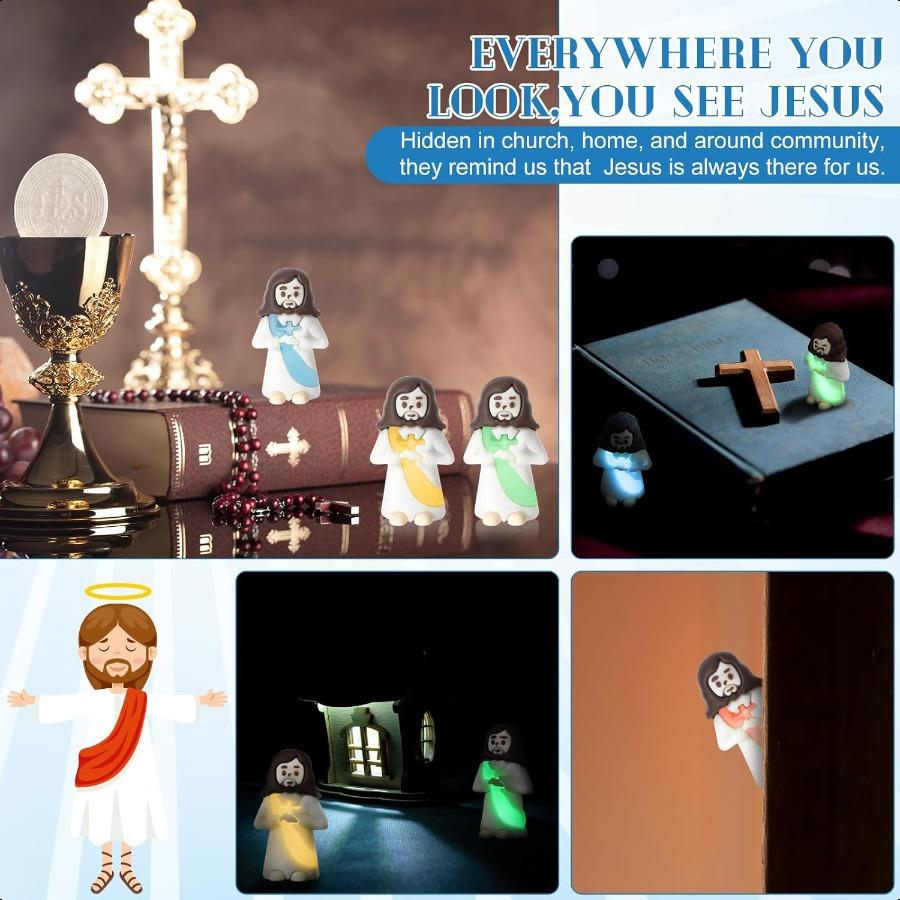 25 Pcs Mini Glow In The Dark Jesus Figures Glowing Jesus In Bulk for Church Christian Gift for Hide and Seek Religious Party Fa
