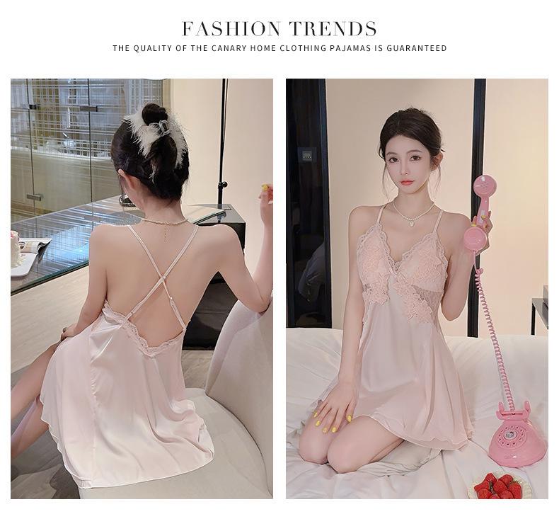 Women's Ice Silk Lace Camisole Nightgown Set: Sexy Spring/Autumn Pajamas & Homewear