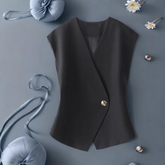 Women Suit Waistcoat V-Neck Sleeveless Single Button Irregular Design Suit Vest Solid