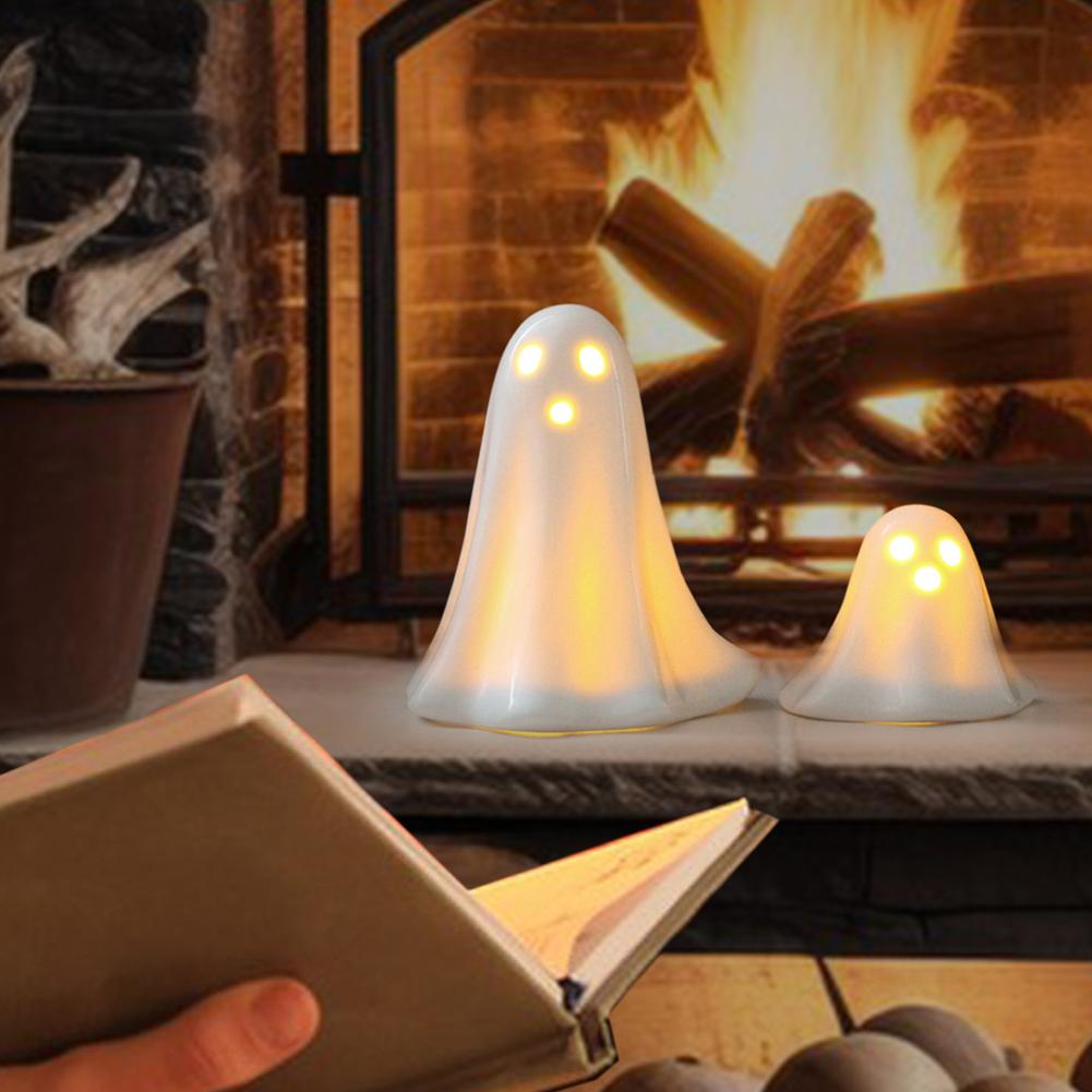3Pcs Light Up Ghosts For Indoor Halloween Decorations Battery Powered White Mini Ghost Figurines With LED For Spooky Halloween