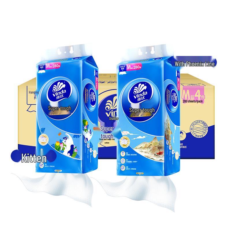 

Vinda Суперпрочные Подвесные Салфетки для Лица, Размер M, 280 Листов, 4 Штуки Настенные Бытовые Салфетки