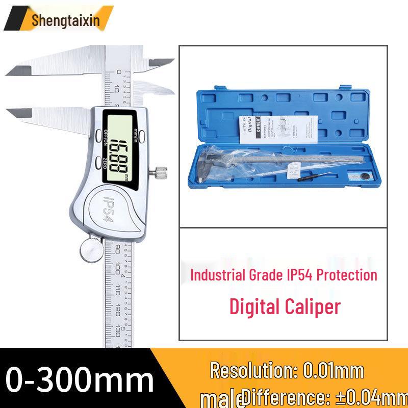 Waterproof High-Precision Digital Vernier Caliper, Stainless Steel, 0-150/200/300mm.