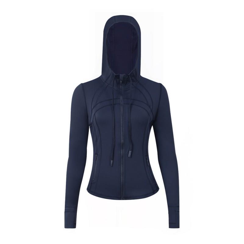 Damen atmungsaktive Kapuzen-Yogajacke Langarm Fitness Top Activewear