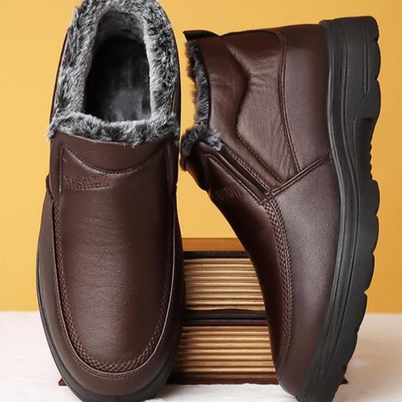 Fashion Men's Elderly Cotton Shoes Dad Winter Plushed Warm Shoes 2024 New Type Anti Slip Waterproof Outdoor Work Casual Shoes