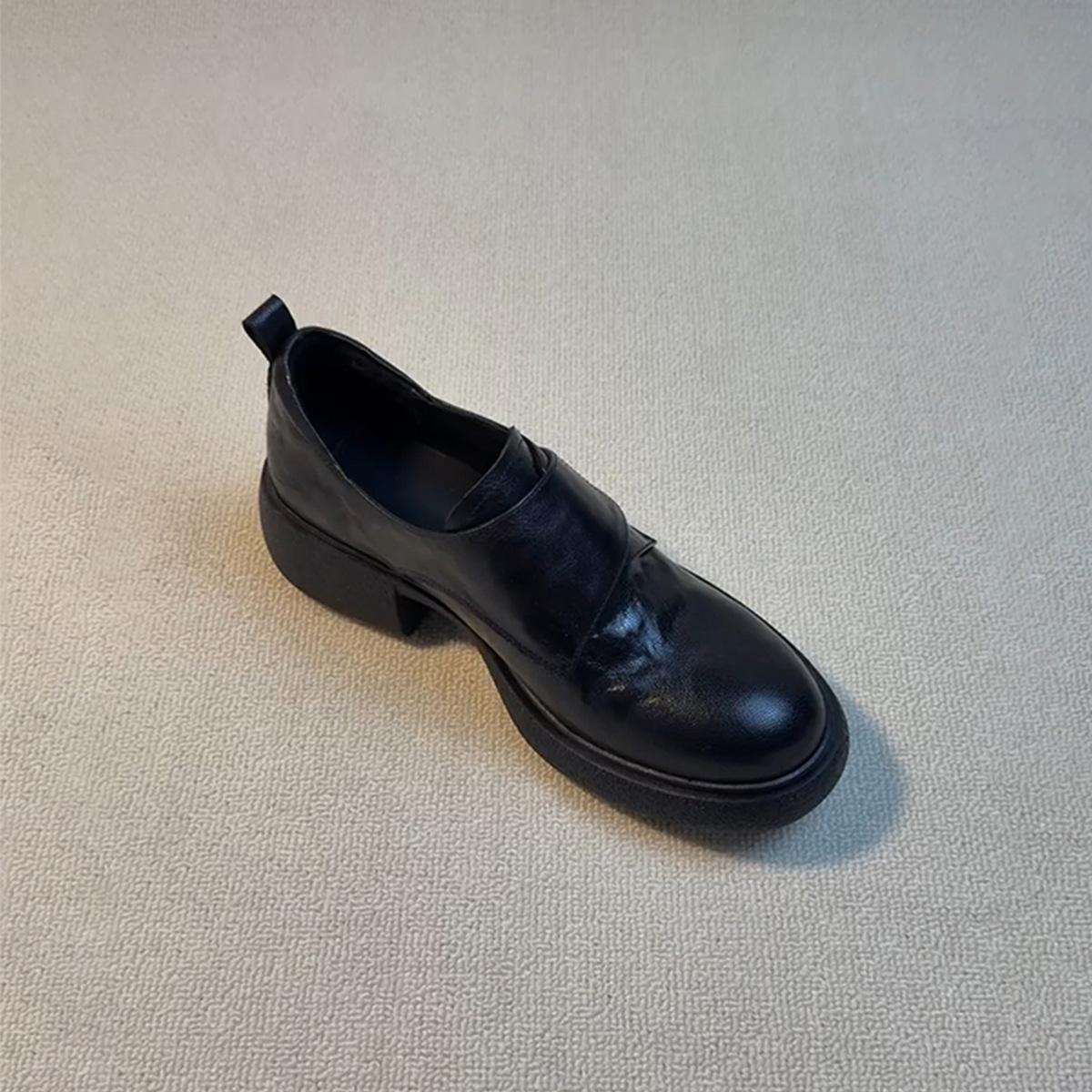 

Версия из овчины~ лоферы на платформе на липучке, маленькие кожаные туфли для работы, универсальные, кожаные, на толстом каблуке, одинарные туфли, детские 40