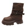 Brown Retro Maillard Platform Martin Boots Women's 2025 New Autumn Versatile Heightening Stacked Pants Tube Boots