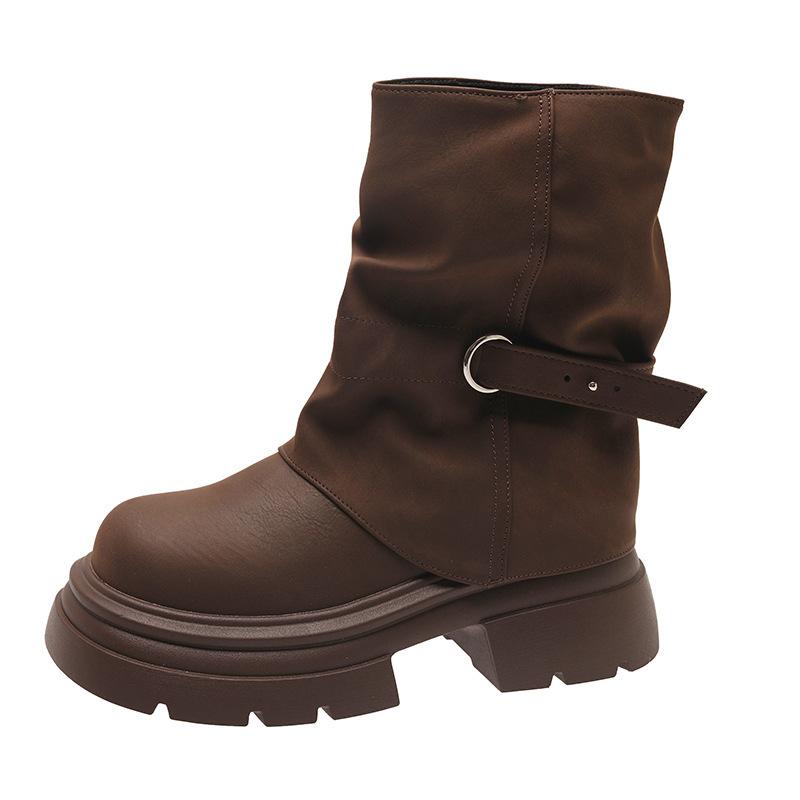 Brown Retro Maillard Platform Martin Boots Women's 2025 New Autumn Versatile Heightening Stacked Pants Tube Boots
