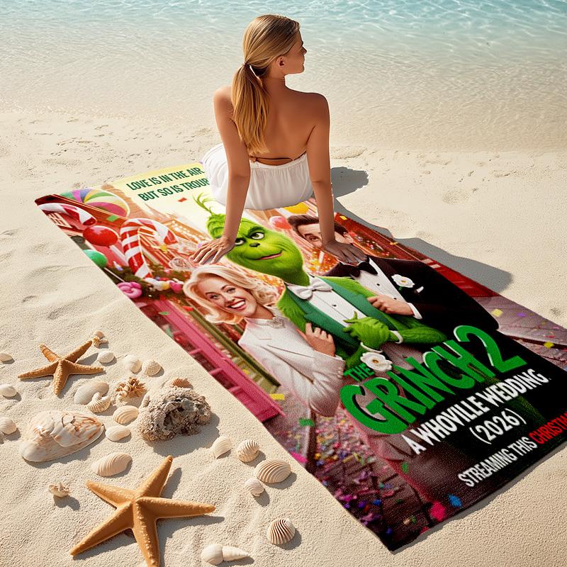 Christmas Gift Oscar Comedy Movie How the Grinch Stole Christmas Soft Beach Towel Outdoor Camping Vacation Swinging Beach Scarf Decorative Blanket B18