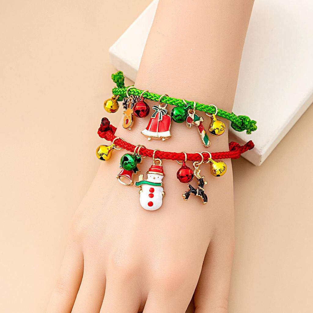 Christmas Reindeer Bell & Santa Candy Cane Beaded Adjustable Bracelet for Women