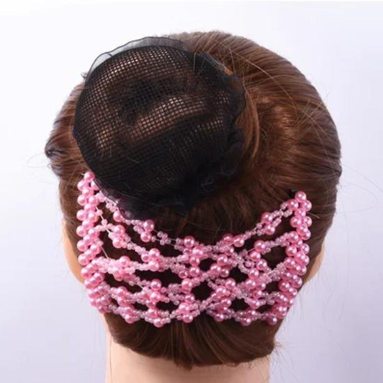Women DIY Hair Accessories Pearl Beaded Elastic Hair Claw Hairpin Magic Comb Up-Do Hairstyle Bun Maker Tool Ponytail Hairdo Wolf