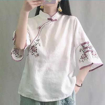 Camicia da Donna Stile Cinese Primavera ed Estate Top Comodi Eleganti