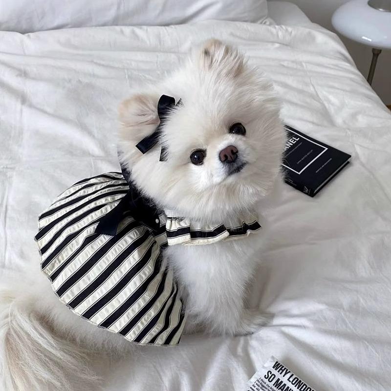 Spring Summer Dog Dress Hepburn Style Big Bow Traction Skirt Teddy Bigbear Small Dog Pet Clothes
