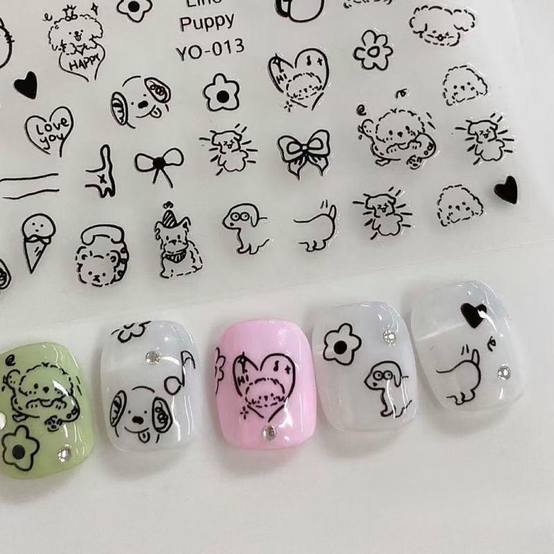 Cute Cat Dog Hand-painted Nail Stickers Kitten's Paw Small Pattern Childlike English Graffiti Decal Nail Decoration