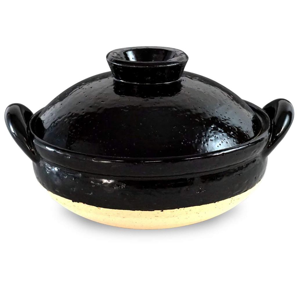 Nagatani Seito Healthy Steamer Pot, Medium, Earthenware Pot, Serves 2-4, Approx. 27cm, Approx. 1800ml, For Direct Heat, Black, AZW-22