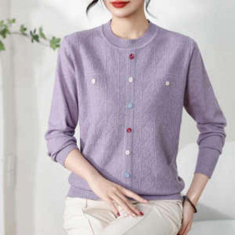 Suéter Holgado de Cuello Redondo para Mujeres Mayores de Mediana Edad Tops Holgados Mangas Largas Ropa Interior de Madre