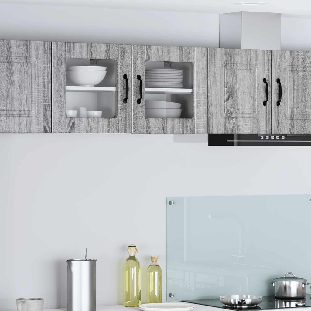 Wall Mounted Glass Cabinet PORTO 2 pcs Grey Sonoma 40 x 31 x 40 cm