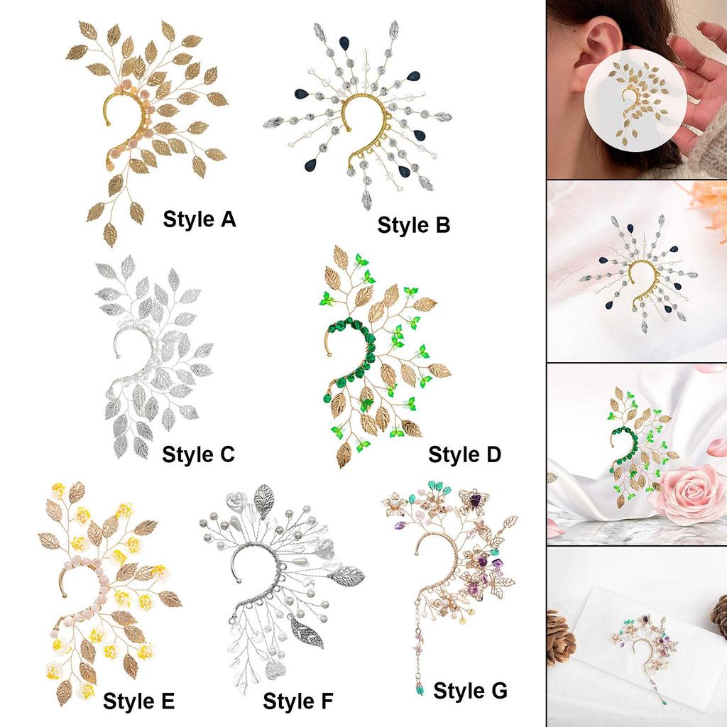 Ear Cuff Cartilage Earring Designed with Floral Green System Style Clip on Wrap for