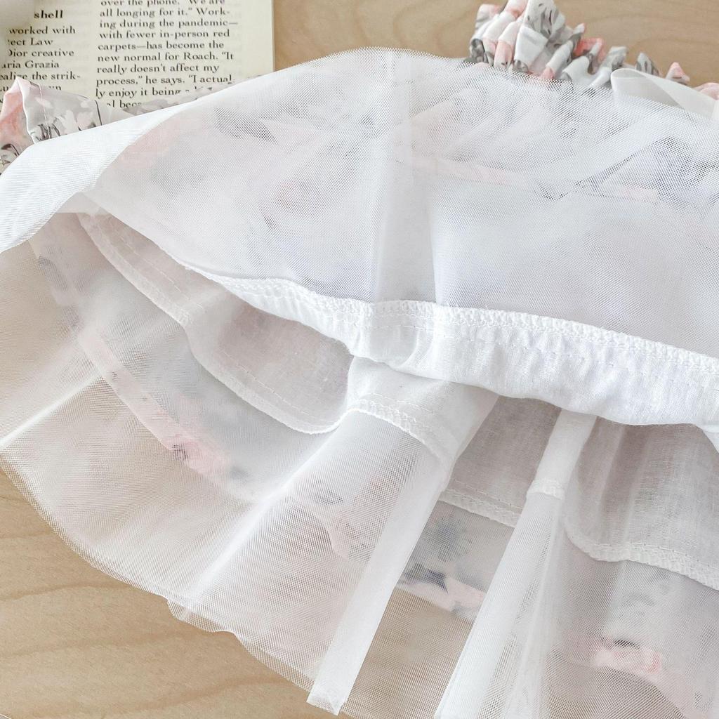 Girls' 2025 Spring Babydoll Top & Floral Skirt Set - Fresh Two-Piece Children's Dress